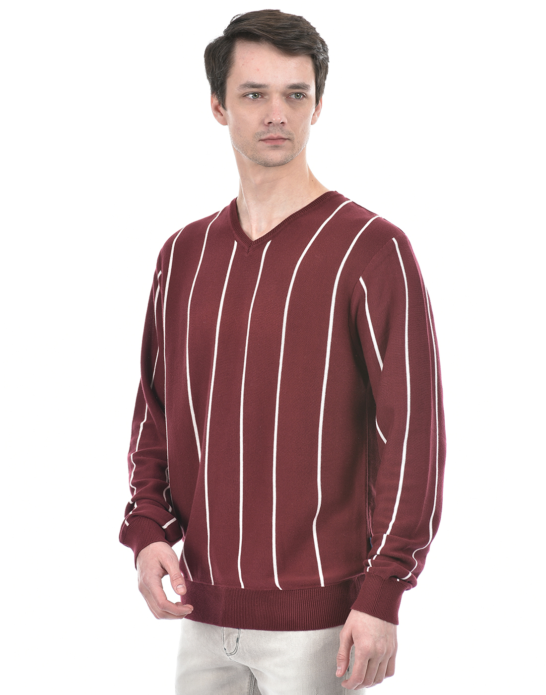 Numero Uno Men Striped Maroon Sweater
